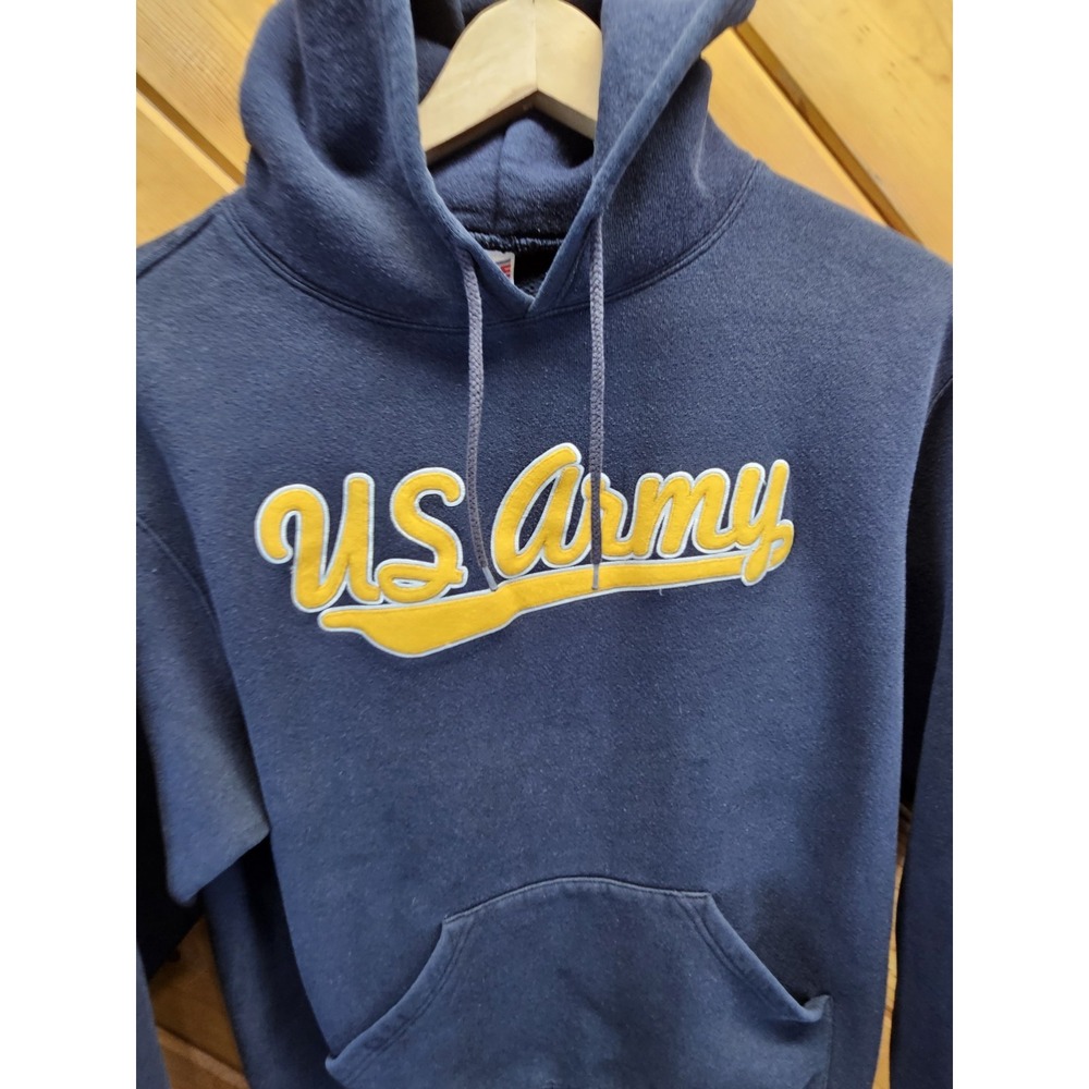 Vintage Soffee US Army Hoodie Sweatshirt Size Medium Embroidered Yellow Script